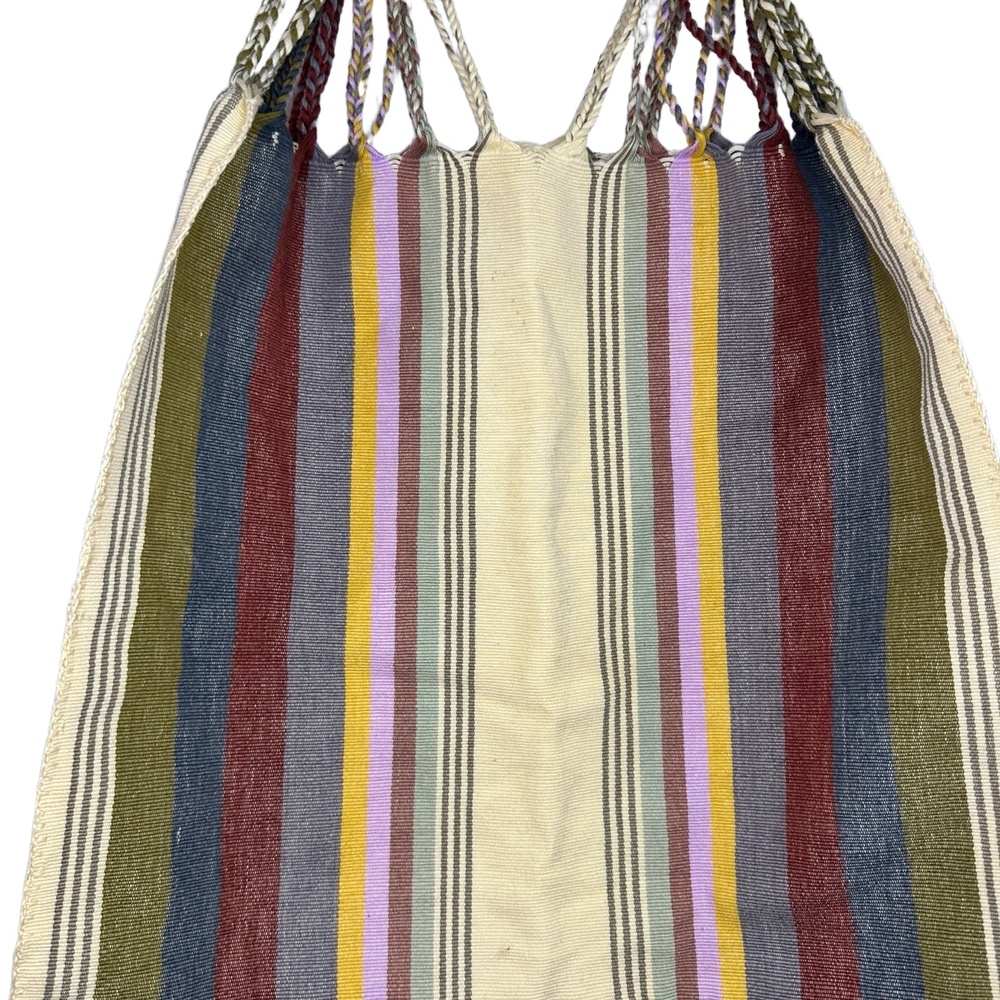 Boho Striped Tote Bag Multicolor Woven Cotton Shoulder Bag Oaxacan Beach Market - Picture 5 of 5